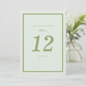 Moss Green Estate Wedding Table Number Card Einladung (Stehend Vorderseite)