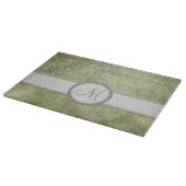 Moss Green Feather Pattern mit grauem Monogramm Schneidebrett (Ecke)