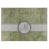 Moss Green Feather Pattern mit grauem Monogramm Schneidebrett (Vorderseite)