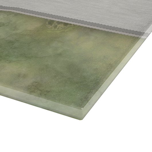 Moss Green Feather Pattern mit grauem Monogramm Schneidebrett (Ecke)