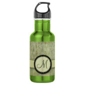 Moss Green Feather Pattern mit Monogramm Edelstahlflasche (Vorderseite)