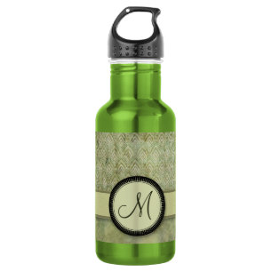 Moss Green Feather Pattern mit Monogramm Edelstahlflasche