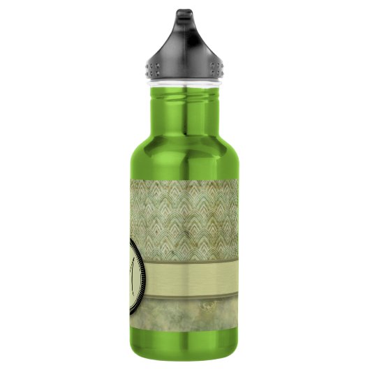 Moss Green Feather Pattern mit Monogramm Edelstahlflasche (Rechts)