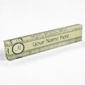 Moss Green Feather Pattern mit Monogramm Namensplakette