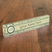 Moss Green Feather Pattern mit Monogramm Namensplakette (Seite)