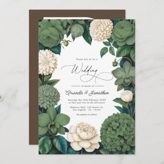 Moss Green, Fern Soft & Antique Cream Wedding Einladung (Vorne/Hinten)