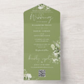 Moss Green Floral Greenerity QR Code Wedding All In One Einladung (Innen Boden)
