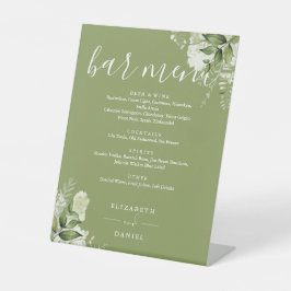 Moss Green Floral Greenerity Wedding Bar Menu Sockelschild