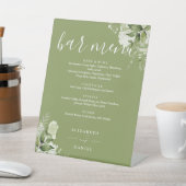 Moss Green Floral Greenerity Wedding Bar Menu Sockelschild (In SItu)
