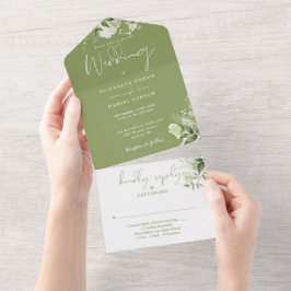 Moss Green Floral Greenery Monogram Wedding All In One Einladung