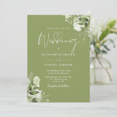 Moss Green Floral Greenery Monogram Wedding Einladung (Stehend Vorderseite)