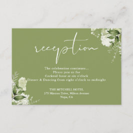 Moss Green Floral Script Hochzeitsempfang Begleitkarte