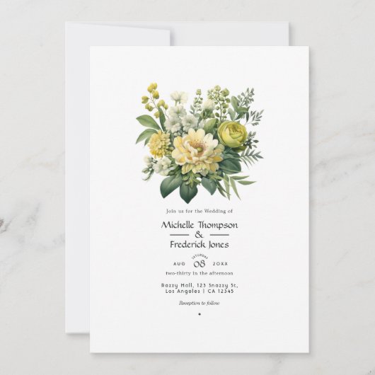 Moss Green Floral Wedding Einladung (Vorderseite)