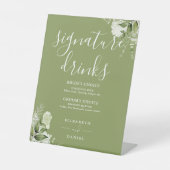 Moss Green Floral Wedding Signature Drinks Sockelschild (Vorderseite)