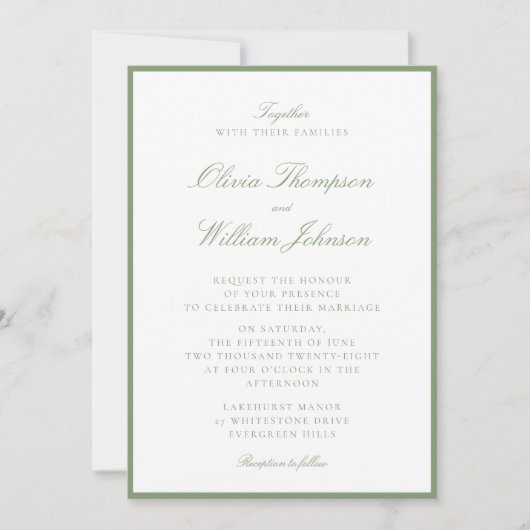 Moss Green Framed Wedding Invitation Einladung (Vorderseite)