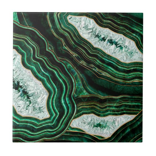 Moss Green Geode and Crystals Digital Art Fliese (Vorderseite)
