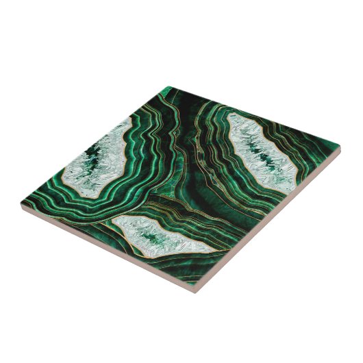 Moss Green Geode and Crystals Digital Art Fliese (Seite)