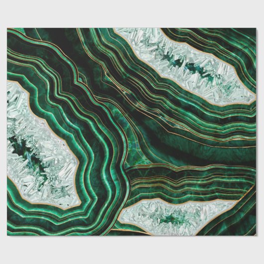 Moss Green Geode and Crystals Digital Art Geschenkpapier (Flach)