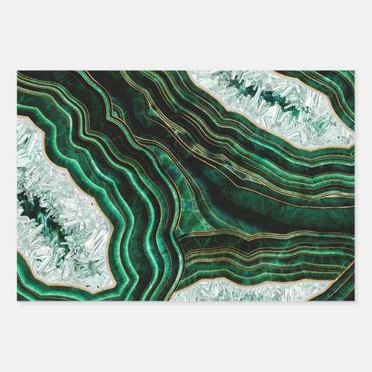 Moss Green Geode and Crystals Digital Art Geschenkpapier Set (Vorderseite 3)