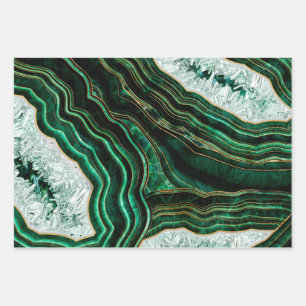 Moss Green Geode and Crystals Digital Art Geschenkpapier Set