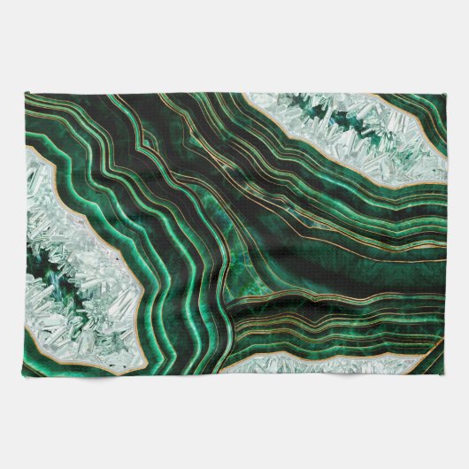 Moss Green Geode and Crystals Digital Art Geschirrtuch (Horizontal)