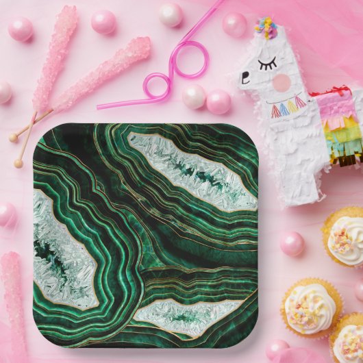 Moss Green Geode and Crystals Digital Art Pappteller (Party)