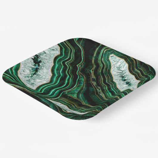 Moss Green Geode and Crystals Digital Art Pappteller (Gewinkelt)