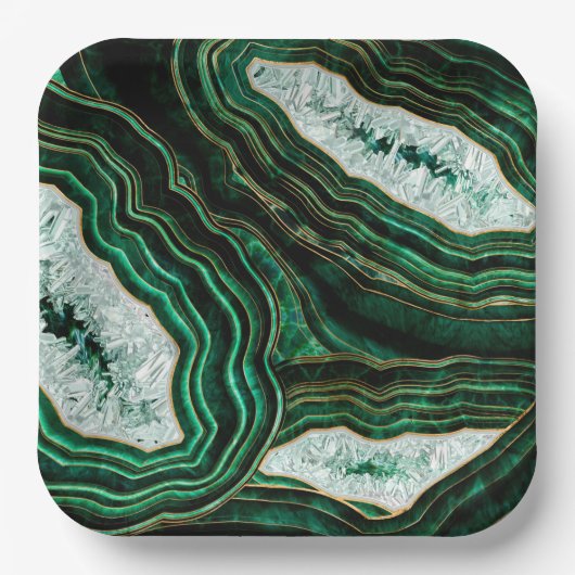 Moss Green Geode and Crystals Digital Art Pappteller (Vorderseite)