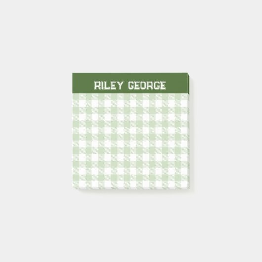 Moss Green Gingham Varsity Letters Name Post-it Klebezettel (Vorderseite)