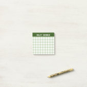 Moss Green Gingham Varsity Letters Name Post-it Klebezettel (Auf Schreibtisch)