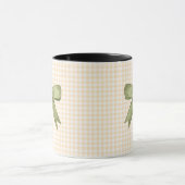 Moss Green Glittered Bow auf Cream Gingham Tasse (Zentrum)