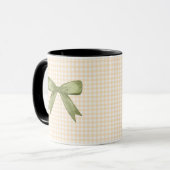 Moss Green Glittered Bow auf Cream Gingham Tasse (Vorderseite Links)