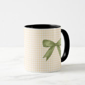 Moss Green Glittered Bow auf Cream Gingham Tasse (VorderseiteRechts)