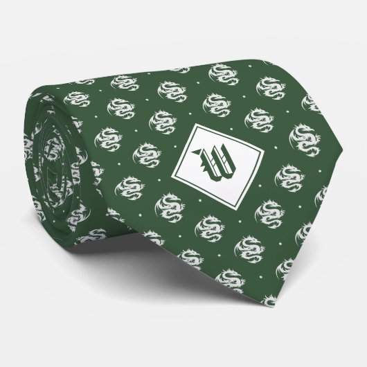 Moss Green Iconic Dragon Monogram Krawatte (Gerollt)