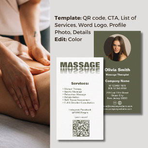 Moss Green Massage Therapeutic Business Card Treuekarte