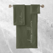 Moss Green Minimalistisch Script Signature Monogra Badhandtuch Set