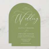 Moss Green Modern Arch Wedding Einladung (Vorne/Hinten)