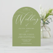 Moss Green Modern Arch Wedding Einladung (Stehend Vorderseite)
