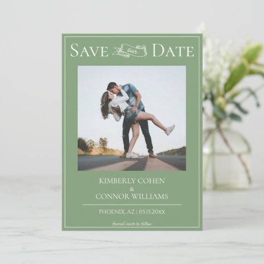 Moss Green Modern Modern Foto Save the Date (Stehend Vorderseite)