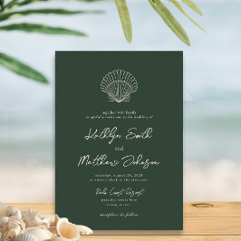 Moss Green Modern Muschel Beach Hochzeit in Urlaub Einladung