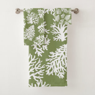 Moss Green Modern White Beach Korallenriffe Badhandtuch Set