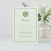 Moss Green Monogram Reception Card Begleitkarte (Stehend Vorderseite)