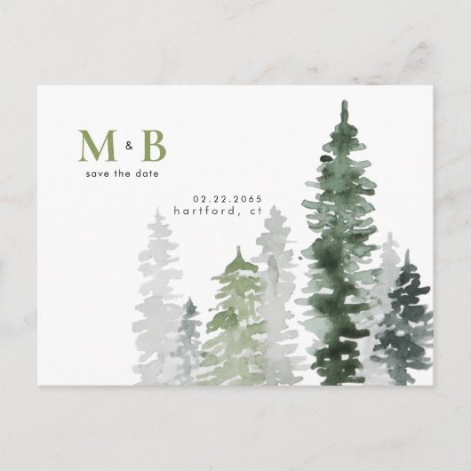 Moss Green Monogram Save the Date Postkarte (Vorderseite)