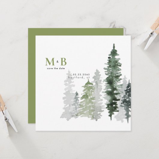 Moss Green Monogram Save the Date Square (Vorderseite/Rückseite Beispiel)
