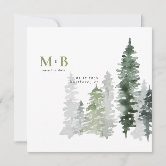 Moss Green Monogram Save the Date Square (Vorderseite)