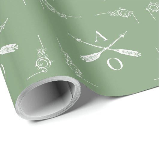 Moss Green Monogram und Arrows Geschenkpapier (Rolleneckpunkt)