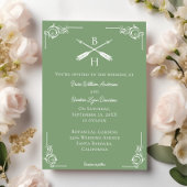Moss Green Monogram und Arrows Wedding Einladung