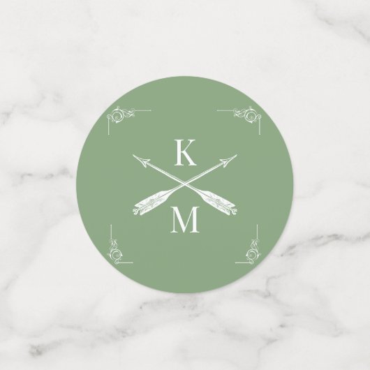 Moss Green Monogram und Arrows Wedding Konfetti (Klein Vorderseite)