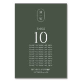 Moss Green Monogram Wedding Chart Tischnummer (Vorderseite)