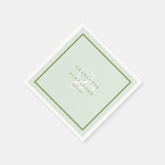 Moss Green Monogram Wedding Napkin Serviette (Ecke)